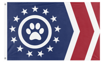 A mockup of the custom flag 'Feline Front flag' on a white background