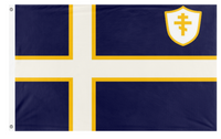 A mockup of the custom flag 'Imperium Sacrum Sveae flag' on a white background