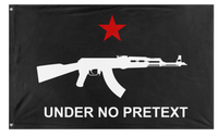 A mockup of the custom flag 'Under No Pretext flag' on a white background