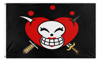 A mockup of the custom flag 'Sweetheart Jolly Roger flag' on a white background