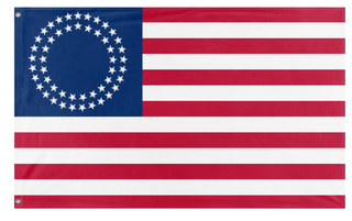 A mockup of the custom flag 'U.S.A Betty Ross Style 50 Star flag' on a white background