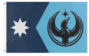 A mockup of the custom flag 'MN Rebel Loon flag' on a white background