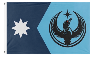 A mockup of the custom flag 'MN Rebel Loon flag' on a white background