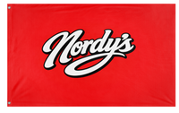 A mockup of the custom flag 'nordys flag' on a white background
