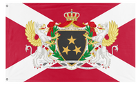 A mockup of the custom flag 'Free City of Dennium flag' on a white background