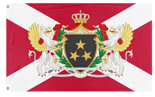A mockup of the custom flag 'Free City of Dennium flag' on a white background