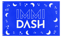 A mockup of the custom flag 'Immi Dash Final flag' on a white background