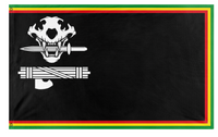 A mockup of the custom flag 'Futurist Abyssinia' on a white background