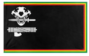 A mockup of the custom flag 'Futurist Abyssinia' on a white background