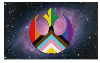 A mockup of the custom flag 'Star Wars Rebel Pride flag' on a white background