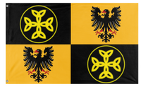 A mockup of the custom flag 'East Francia Reworked flag' on a white background
