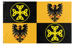 A mockup of the custom flag 'East Francia Reworked flag' on a white background