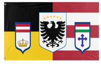 A mockup of the custom flag 'Austro-Hungarian Federation flag' on a white background