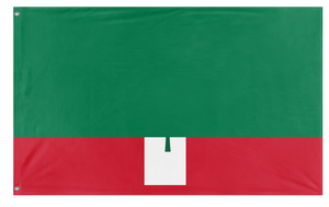 A mockup of the custom flag 'Democratic Republic of Maine flag' on a white background