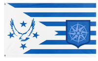 A mockup of the custom flag 'Bayland flag' on a white background
