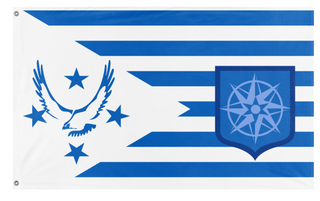 A mockup of the custom flag 'Bayland flag' on a white background