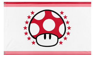 A mockup of the custom flag 'Mushroom Kingdom flag' on a white background