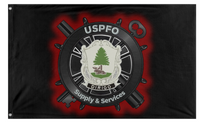 A mockup of the custom flag 'Maine Supply and Services flag' on a white background