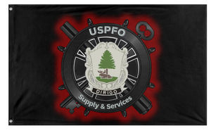 A mockup of the custom flag 'Maine Supply and Services flag' on a white background
