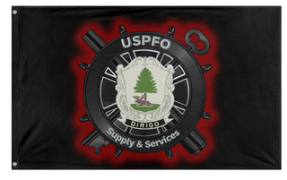 A mockup of the custom flag 'Maine Supply and Services flag' on a white background