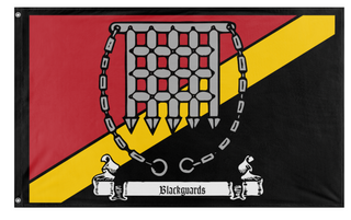 A mockup of the custom flag 'Blackguards flag' on a white background