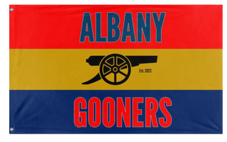 A mockup of the custom flag 'Gooners flag' on a white background