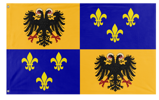 A mockup of the custom flag 'Kingdom Of The Franks  flag' on a white background