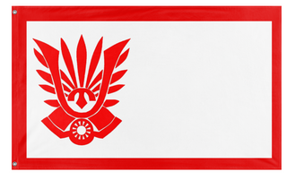 A mockup of the custom flag 'Japanese Shield Society flag' on a white background