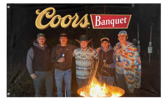 A mockup of the custom flag 'Coors Banquet flag' on a white background