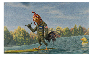 A mockup of the custom flag 'Chicken Joe Pilot  flag' on a white background
