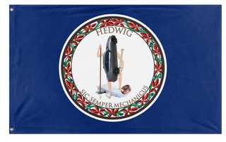 A mockup of the custom flag 'Hedwig flag' on a white background