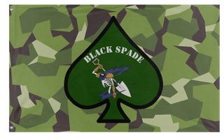 A mockup of the custom flag 'Black Spade flag' on a white background