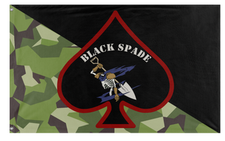 A mockup of the custom flag 'Black Spade flag' on a white background