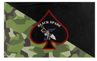 A mockup of the custom flag 'Black Spade flag' on a white background