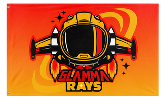A mockup of the custom flag 'Glamma Rays flag' on a white background