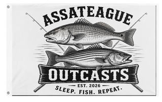 A mockup of the custom flag 'Assateague Outcasts flag' on a white background