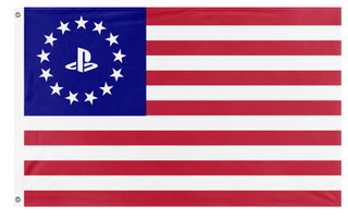 A mockup of the custom flag 'Great Playstation flag' on a white background