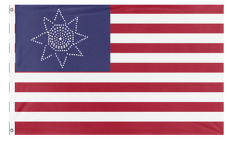 A mockup of the custom flag 'Greatest Blossum flag' on a white background