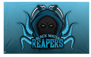 A mockup of the custom flag 'reapers flag' on a white background