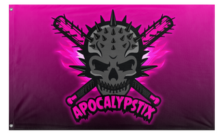 A mockup of the custom flag 'apocalypstix flag' on a white background