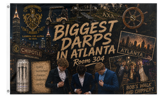 A mockup of the custom flag 'Biggest Darps in Atlanta flag' on a white background