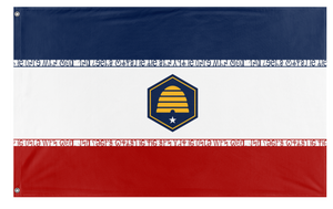 A mockup of the custom flag 'Utah Flag in Style of Iran' on a white background
