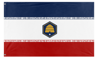 A mockup of the custom flag 'Utah Flag in Style of Iran' on a white background