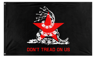 A mockup of the custom flag 'Lib-Soc Gadsden flag' on a white background