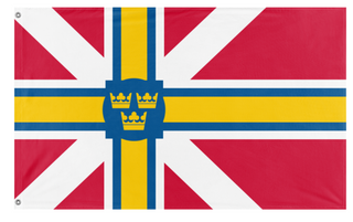 A mockup of the custom flag 'Scandinavian Commonwealth flag' on a white background