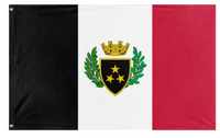 A mockup of the custom flag 'Tricolor City-State flag' on a white background