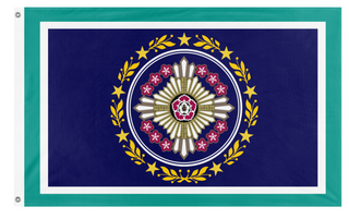 A mockup of the custom flag 'Blossom star flag' on a white background