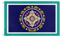 A mockup of the custom flag 'Blossom star flag' on a white background