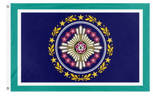 A mockup of the custom flag 'Blossom star flag' on a white background
