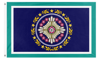 A mockup of the custom flag 'Blossom star flag' on a white background